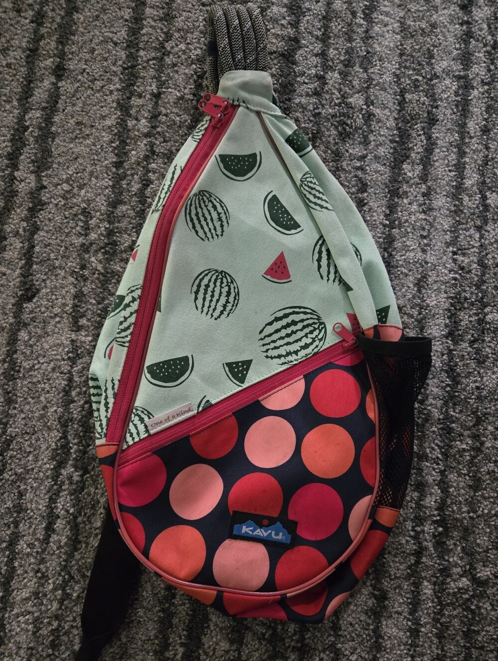 Kavu Mint Green & Coral Polka Dot Sling Backpack